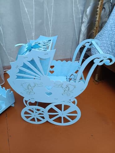 Dekorativ beşik-araba maketi – mavi rəngdə - Material: qalın lalafo.az -da Dekorativ beşik-araba maketi – mavi rəngdə - Material: qalın