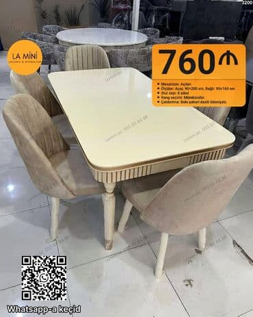 Qonaq otağı üçün, Açılan, Dördbucaq masa, 6 stul lalafo.az -da Qonaq otağı üçün, Açılan, Dördbucaq masa, 6 stul