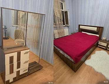 Двуспальная кровать, 2 тумбы, Трюмо, Б/у at lalafo.az Двуспальная кровать, 2 тумбы, Трюмо, Б/у