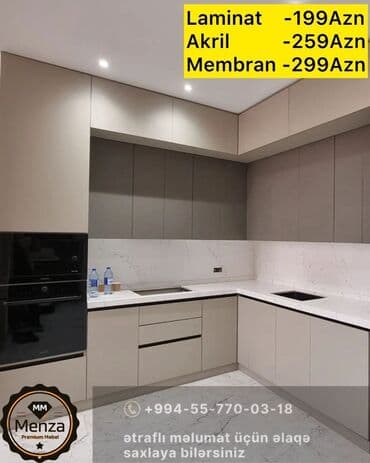 Mətbəx mebeli – modern minimalist dizayn - Üst və alt dolabların L lalafo.az -da Mətbəx mebeli – modern minimalist dizayn - Üst və alt dolabların L
