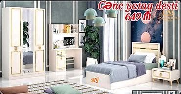 Gənc yataq dəsti – 649 ₼ Tərkibi: - 1 nəfərlik çarpayı (başlıqla) - 2 at lalafo.az Gənc yataq dəsti – 649 ₼ Tərkibi: - 1 nəfərlik çarpayı (başlıqla) - 2
