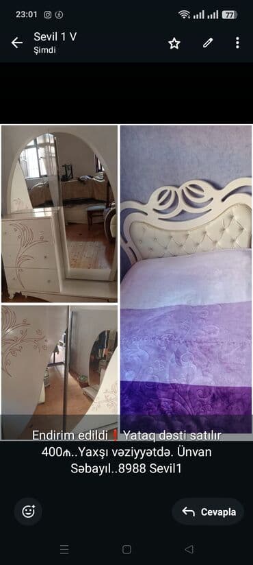 Endirim edildi❗Yataq dəsti satılır 400₼. Yaxşı vəziyyətdə. Ünvan lalafo.az -da Endirim edildi❗Yataq dəsti satılır 400₼. Yaxşı vəziyyətdə. Ünvan