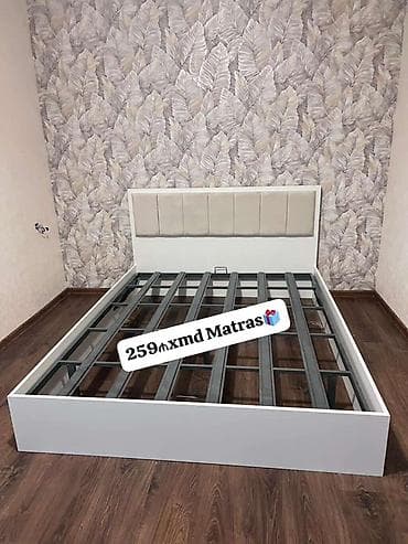Ağ rəngdə müasir dizaynlı çarpayı karkası. Yüksək, yumuşaq panel lalafo.az -da Ağ rəngdə müasir dizaynlı çarpayı karkası. Yüksək, yumuşaq panel