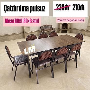 Restoran, kafe, bağ, mətbəx və s üçün masa destleri Masa + 8 Stul 210 at lalafo.az Restoran, kafe, bağ, mətbəx və s üçün masa destleri Masa + 8 Stul 210