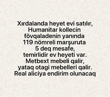 Xırdalanda həyət evi satılır. Humanitar kollec və Fövqəladə Hallar lalafo.az -da Xırdalanda həyət evi satılır. Humanitar kollec və Fövqəladə Hallar