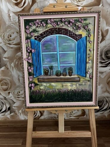 Əl işi rəsm tablo - Mövzu: Mavi pəncərəli kənd evinin görünüşü – lalafo.az -da Əl işi rəsm tablo - Mövzu: Mavi pəncərəli kənd evinin görünüşü –
