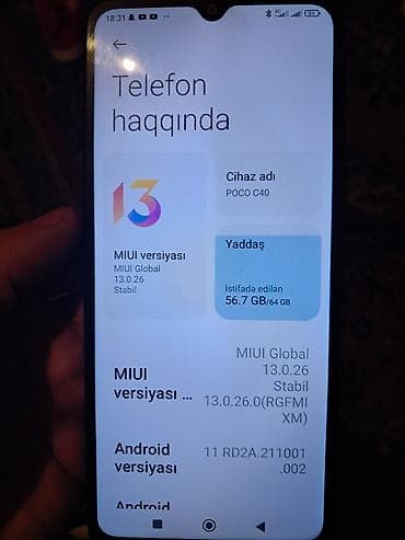 Poco C40, 64 GB, rəng - Qara, Barmaq izi lalafo.az -da Poco C40, 64 GB, rəng - Qara, Barmaq izi