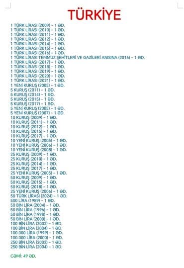 Модели кораблей: 1 ədədi 5 manat, 49 ədədi 49 manat. Türkiyə sikkələri kolleksiyası – at lalafo.az — 1 Модели кораблей: 1 ədədi 5 manat, 49 ədədi 49 manat. Türkiyə sikkələri kolleksiyası – — 1