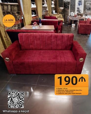 Qırmızı rəngdə yumşaq parça üzlü 3 nəfərlik divan - Ölçü: 170 sm - lalafo.az -da Qırmızı rəngdə yumşaq parça üzlü 3 nəfərlik divan - Ölçü: 170 sm -