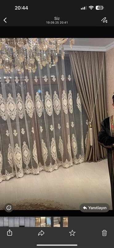 Zərif krujeva tül və qalın pərdə dəsti - Tül: Şəffaf krem rəngli lalafo.az -da Zərif krujeva tül və qalın pərdə dəsti - Tül: Şəffaf krem rəngli