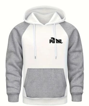 Ağ və boz rənglərin kombinində kapüşonlu svitşot. Ön hissədə qara lalafo.az -da Ağ və boz rənglərin kombinində kapüşonlu svitşot. Ön hissədə qara