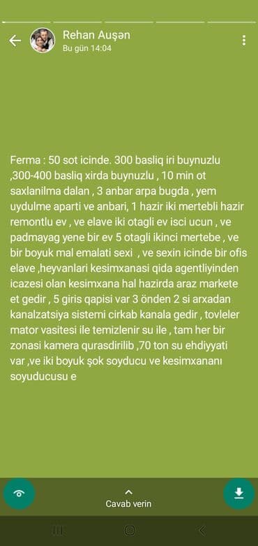 Ferma kompleksi - Sahə: 50 sot. - Heyvan yerləri: 300 baş iri lalafo.az -da Ferma kompleksi - Sahə: 50 sot. - Heyvan yerləri: 300 baş iri