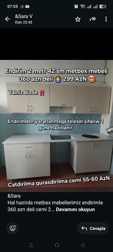 &Sara Hal hazirda metbex mebellerimiz endirimle 360 azn deil cemi lalafo.az -da &Sara Hal hazirda metbex mebellerimiz endirimle 360 azn deil cemi