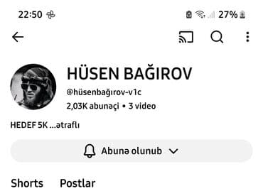 YUTUB HESABI izləyici kütləsinin artırılması HÜSEN BAĞIROV adlı lalafo.az -da YUTUB HESABI izləyici kütləsinin artırılması HÜSEN BAĞIROV adlı