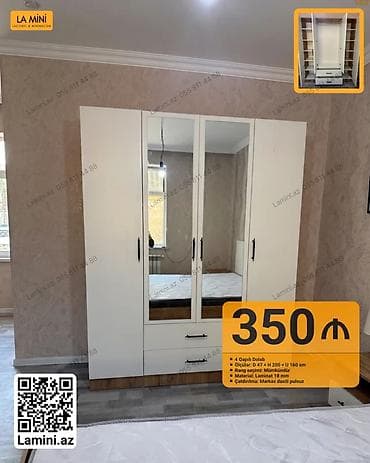 4 двери, Белый, Другой материал, Распашной, Прямой шкаф at lalafo.az 4 двери, Белый, Другой материал, Распашной, Прямой шкаф