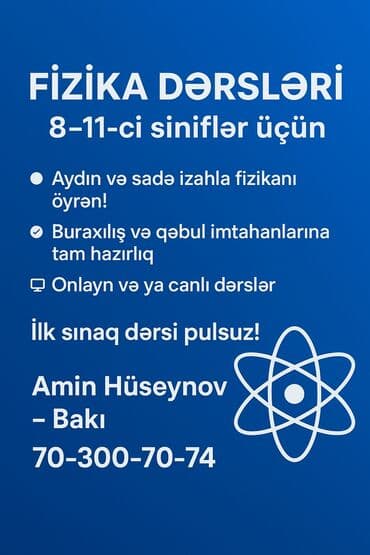 Repetitor, Fizika, Azərbaycan dili, İmtahanlara hazırlıq lalafo.az -da Repetitor, Fizika, Azərbaycan dili, İmtahanlara hazırlıq