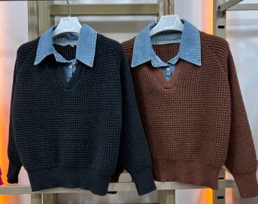 Qalın toxumalı trikotaj sviter-bluz kombini. Model V-kəsimli yaxa ilə lalafo.az -da Qalın toxumalı trikotaj sviter-bluz kombini. Model V-kəsimli yaxa ilə