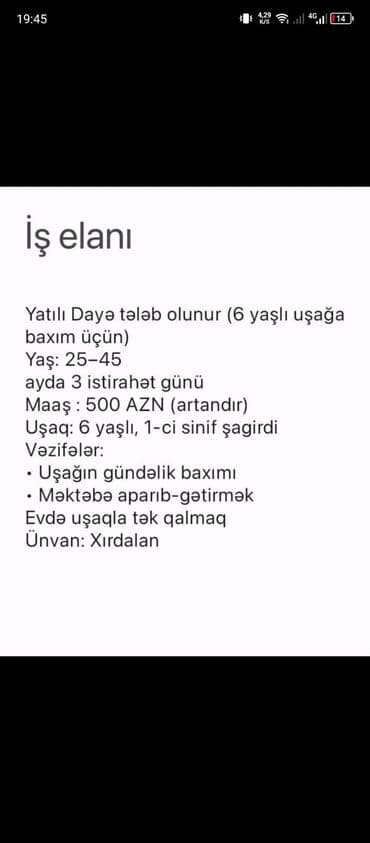 Ev köməkçisi tələb olunur, 6/1, 1-2 illik təcrübə, Aylıq ödəniş lalafo.az -da Ev köməkçisi tələb olunur, 6/1, 1-2 illik təcrübə, Aylıq ödəniş