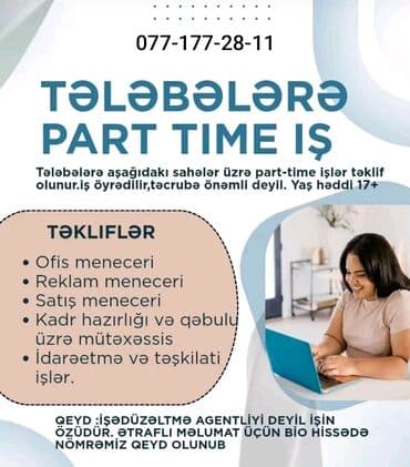 Ofis menecer, katib tələb olunur, 18-29 yaş, Təcrübəsiz lalafo.az -da Ofis menecer, katib tələb olunur, 18-29 yaş, Təcrübəsiz