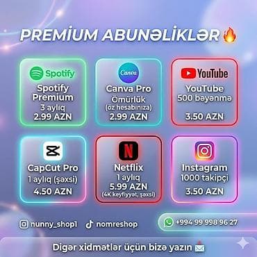 PREMİUM ABUNƏLİKLƏR – rəqəmsal xidmətlər və sosial media paketləri - lalafo.az -da PREMİUM ABUNƏLİKLƏR – rəqəmsal xidmətlər və sosial media paketləri -