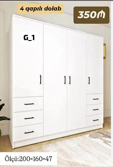 4 qapılı paltar dolabı – model G_1 - Rəng: ağ - Tutacaqlar: qara lalafo.az -da 4 qapılı paltar dolabı – model G_1 - Rəng: ağ - Tutacaqlar: qara