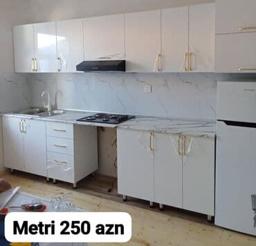 Ağ rəngli müasir mətbəx mebel dəsti. Üst və alt şkaflar, marbl lalafo.az -da Ağ rəngli müasir mətbəx mebel dəsti. Üst və alt şkaflar, marbl