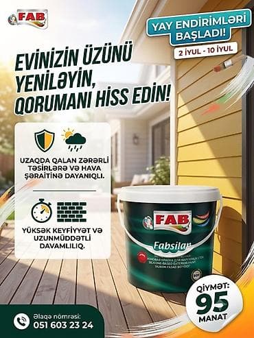 Silikonlu Fasad üçün boya, FAB, 25 kq, rəng - Ağ, Qoruma lalafo.az -da Silikonlu Fasad üçün boya, FAB, 25 kq, rəng - Ağ, Qoruma
