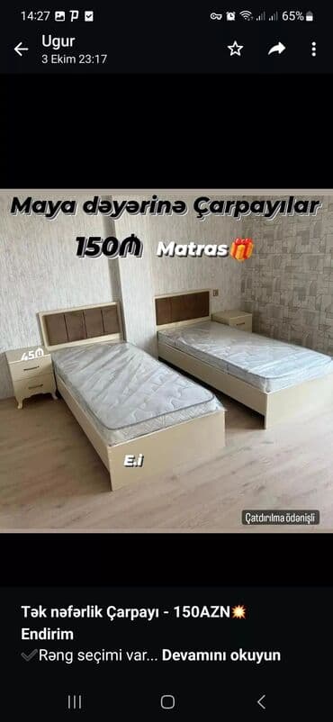Yeni, Təknəfərlik çarpayı, Bazasız, Matras ilə, Azərbaycan lalafo.az -da Yeni, Təknəfərlik çarpayı, Bazasız, Matras ilə, Azərbaycan