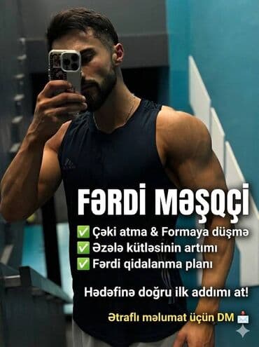 Fərdi fitness məşqləri keçirəm. ✔ Çəki artırma ✔ Əzələ yığma ✔ lalafo.az -da Fərdi fitness məşqləri keçirəm. ✔ Çəki artırma ✔ Əzələ yığma ✔