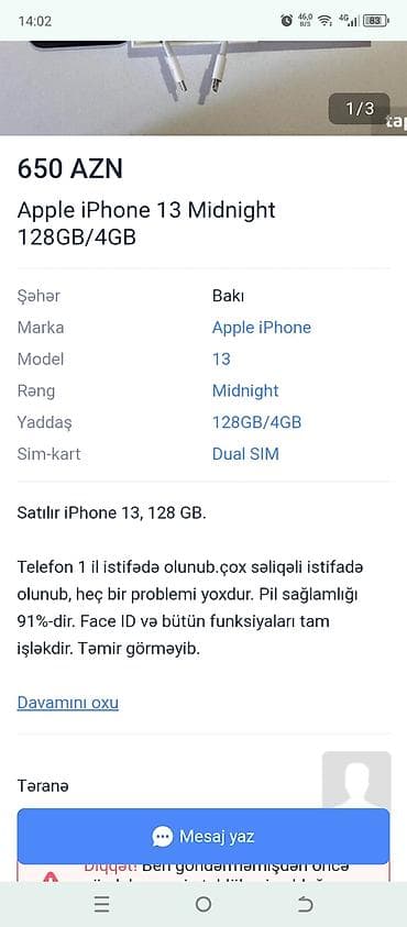 IPhone 13, 128 GB, Midnight, Face ID lalafo.az -da IPhone 13, 128 GB, Midnight, Face ID