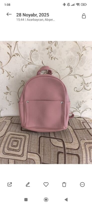 Pudra-çəhrayı mini bel çantası (ryukzak) - Material: toxumalı lalafo.az -da Pudra-çəhrayı mini bel çantası (ryukzak) - Material: toxumalı