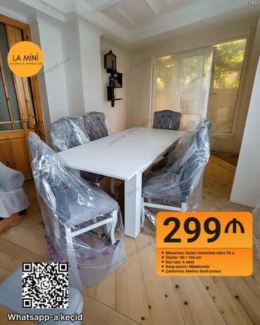Qonaq otağı üçün, Açılan, Dördbucaq masa, 6 stul lalafo.az -da Qonaq otağı üçün, Açılan, Dördbucaq masa, 6 stul