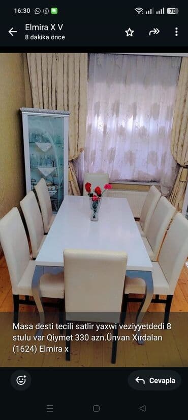 Masa desti tecili satlir yaxwi veziyyetdedi 8 stulu var Qiymet 330 lalafo.az -da Masa desti tecili satlir yaxwi veziyyetdedi 8 stulu var Qiymet 330