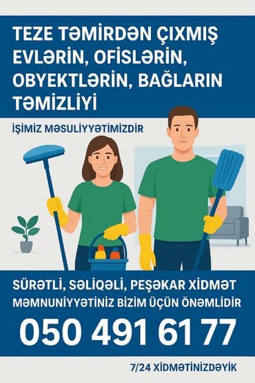 Təmizlik | Ofislər, Mənzillər, Evlər | Ümumi təmizlik, Gündəlik təmizlik, Təmirdən sonra təmizlik lalafo.az -da Təmizlik | Ofislər, Mənzillər, Evlər | Ümumi təmizlik, Gündəlik təmizlik, Təmirdən sonra təmizlik