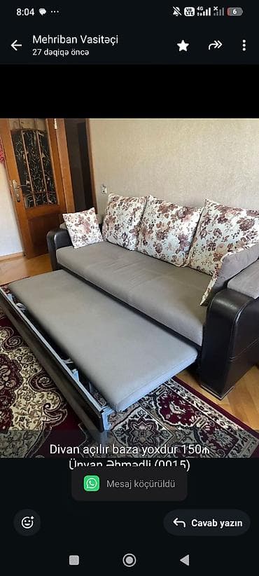 Divan açılır baza yoxdur 150₼
Ünvan Əhmədli.(0015)
M Ⓜ️ lalafo.az -da Divan açılır baza yoxdur 150₼
Ünvan Əhmədli.(0015)
M Ⓜ️