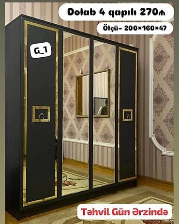 4 qapılı, Güzgülü, Qara, Açılan, Düz dolab lalafo.az -da 4 qapılı, Güzgülü, Qara, Açılan, Düz dolab