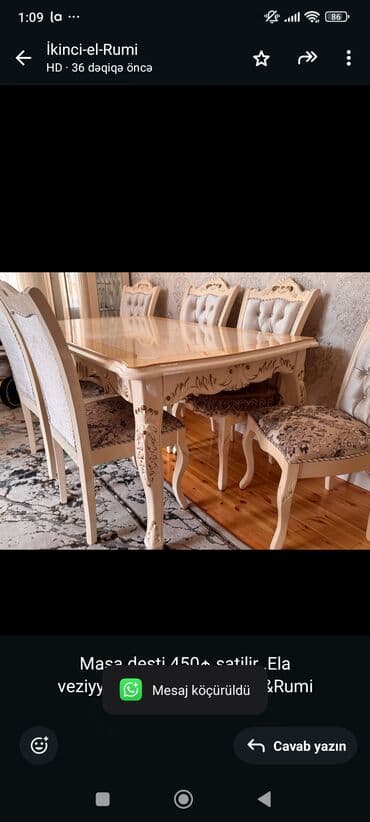 Qonaq otağı üçün, İşlənmiş, Dördbucaq masa, 6 stul lalafo.az -da Qonaq otağı üçün, İşlənmiş, Dördbucaq masa, 6 stul