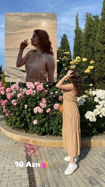 Bej rəngli qadın yay donu - Stil: Sadə və zərif, yığma detallı üst lalafo.az -da Bej rəngli qadın yay donu - Stil: Sadə və zərif, yığma detallı üst