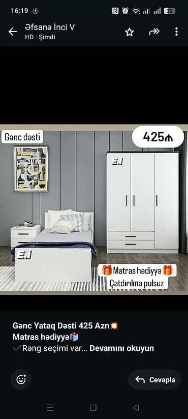 *Gənc Yataq Dəsti 425 Azn💥* *Matras hədiyyə🎁* ✔️Rəng seçimi var Ölçü lalafo.az -da *Gənc Yataq Dəsti 425 Azn💥* *Matras hədiyyə🎁* ✔️Rəng seçimi var Ölçü