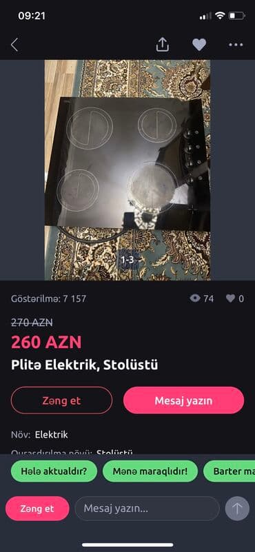 Plitə Elektrik, Quraşdırılan lalafo.az -da Plitə Elektrik, Quraşdırılan