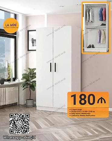 2 двери, Белый, Распашной, Прямой шкаф at lalafo.az 2 двери, Белый, Распашной, Прямой шкаф