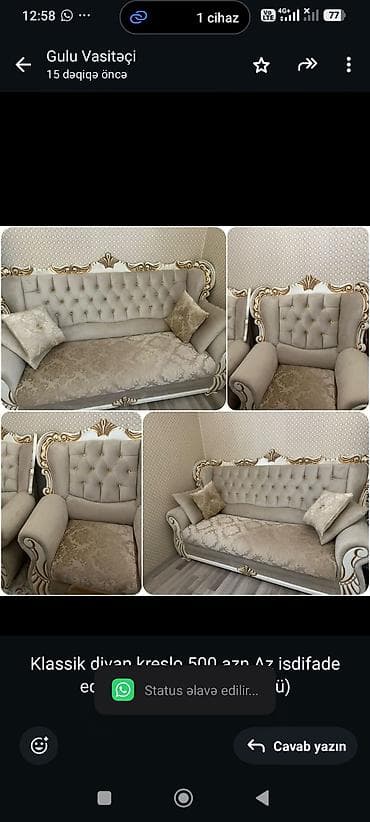 Klassik divan kreslo 500 azn.Az isdifade edilib.unvan masazir (Gülü) at lalafo.az Klassik divan kreslo 500 azn.Az isdifade edilib.unvan masazir (Gülü)
