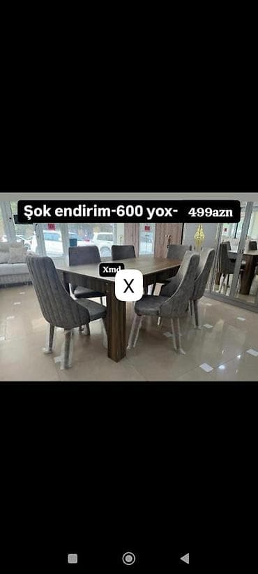 Yemək otağı dəsti – 1 masa + 6 stul Xüsusiyyətlər: - Stil: müasir lalafo.az -da Yemək otağı dəsti – 1 masa + 6 stul Xüsusiyyətlər: - Stil: müasir