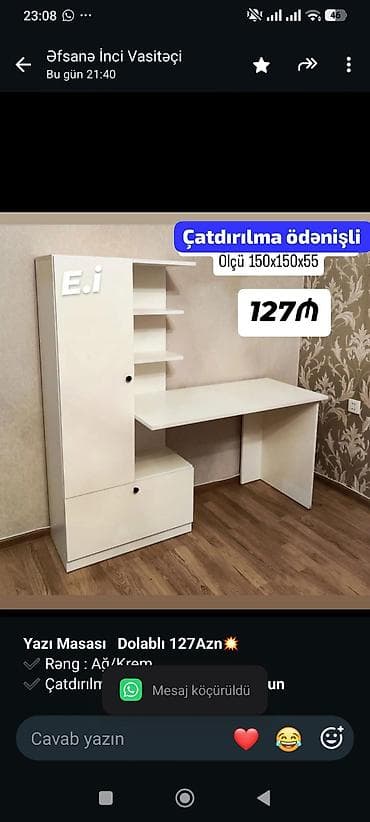 *Yazı Masası Dolablı 127Azn💥* ✔️ Rəng : Ağ/Krem ✔️ Çatdırılma lalafo.az -da *Yazı Masası Dolablı 127Azn💥* ✔️ Rəng : Ağ/Krem ✔️ Çatdırılma