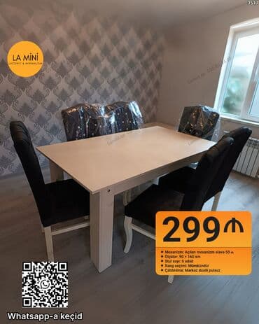 Qonaq otağı üçün, Açılan, Dördbucaq masa, 6 stul lalafo.az -da Qonaq otağı üçün, Açılan, Dördbucaq masa, 6 stul