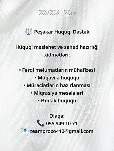 Hüquqi xidmətlər | Hüquqi məsləhətlər, Hüquqi şəxslərin dövlət qeydiyyatına alınması, İddia ərizələrinin, şikayətlərin hazırlanması lalafo.az -da Hüquqi xidmətlər | Hüquqi məsləhətlər, Hüquqi şəxslərin dövlət qeydiyyatına alınması, İddia ərizələrinin, şikayətlərin hazırlanması