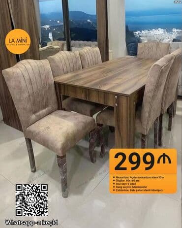Qonaq otağı üçün, Açılan, Dördbucaq masa, 6 stul lalafo.az -da Qonaq otağı üçün, Açılan, Dördbucaq masa, 6 stul