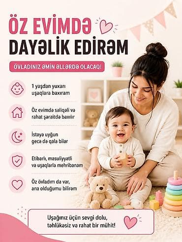 Öz evimdə dayəlik xidməti - 1 yaşdan yuxarı uşaqlara baxılır - lalafo.az -da Öz evimdə dayəlik xidməti - 1 yaşdan yuxarı uşaqlara baxılır -