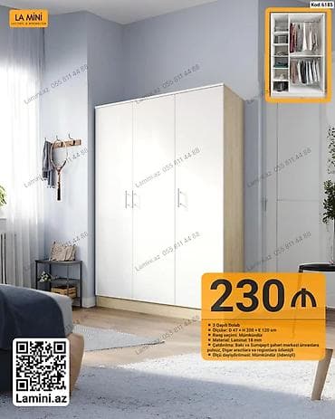 3 qapılı dolab – Kod: 6185 - Ölçülər: dərinlik 47 sm × hündürlük 200 lalafo.az -da 3 qapılı dolab – Kod: 6185 - Ölçülər: dərinlik 47 sm × hündürlük 200