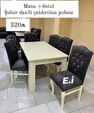 Məhsul: Yemək otağı dəsti Tərkib: - 1 ədəd masa - 6 ədəd stul Ölçü lalafo.az -da Məhsul: Yemək otağı dəsti Tərkib: - 1 ədəd masa - 6 ədəd stul Ölçü